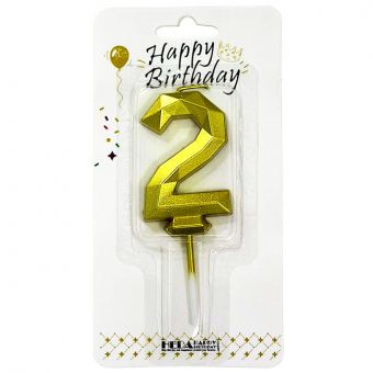 Купить Свеча-цифра в торт «2» золотая граненая 6 см оптом